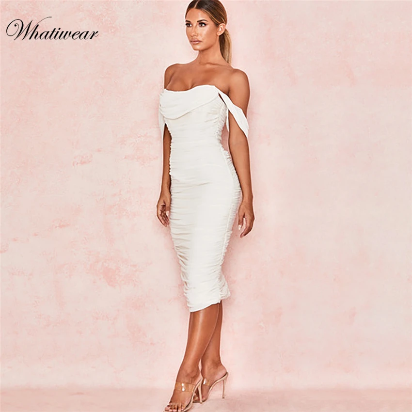 Whatiwear 2019 женское сексуальное облегающее платье с открытыми плечами без бретелек
