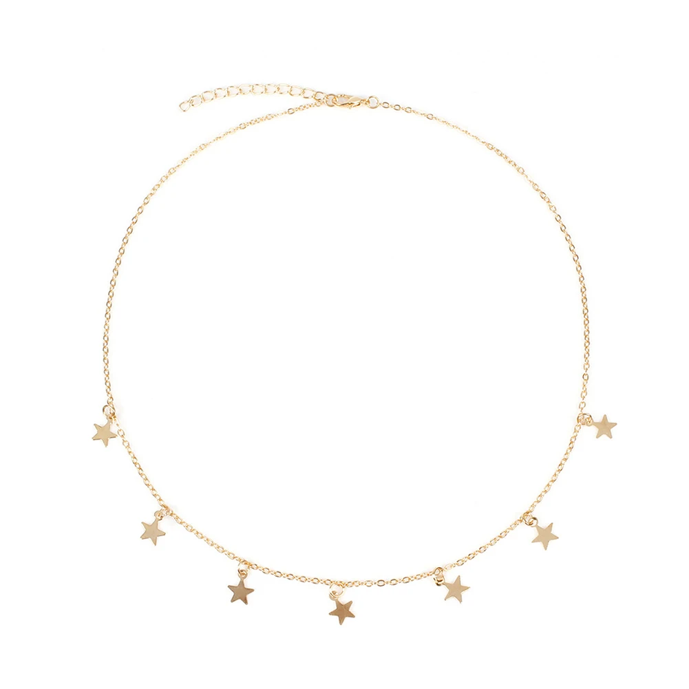 

Non-Fading Alloy Five-pointed Star Pendant Gold Women Choker Necklaces Pendants Femme Chain Jewelry Gift Casual Chokers Chain