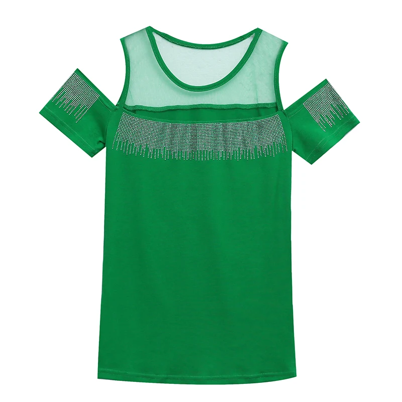 2021 Summer New short-sleeved Women t-shirt sexy O-neck hot diamond fashion strapless wild slim T-shirt women tops | Женская одежда