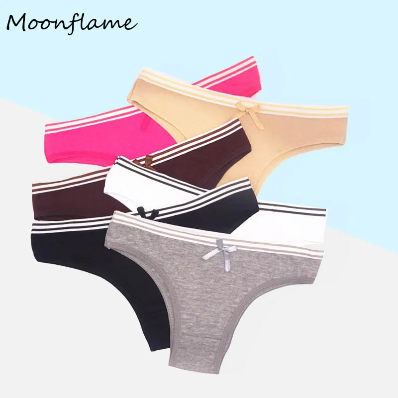 Moonflme, 5 шт./лот, одноцветные, женские, хлопковые, бикини, трусики M L XL 89156