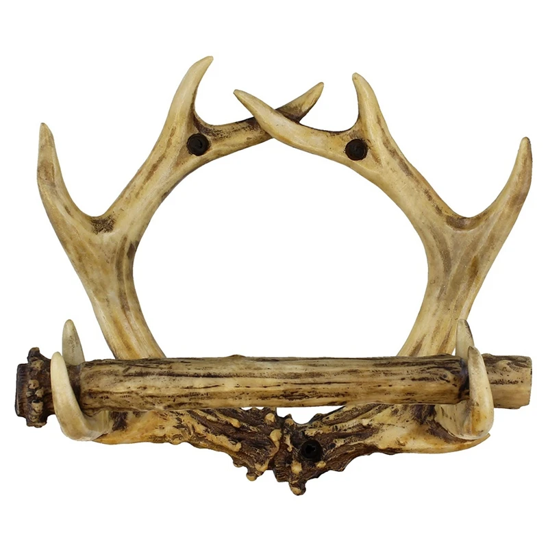 

Rustic Deer Antler Wall Mounted Toilet Paper Holder American Country Resin Crafts Paper Towel Rack for Home Decorations