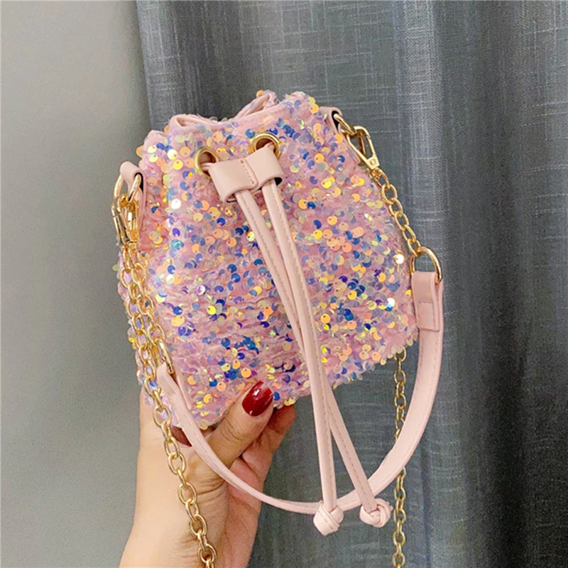 

Purses And Handbags For Women 2021 Sequin String Bucket Hand Bags Tote Ladies Shoulder Bag Girls Crossbody Bags