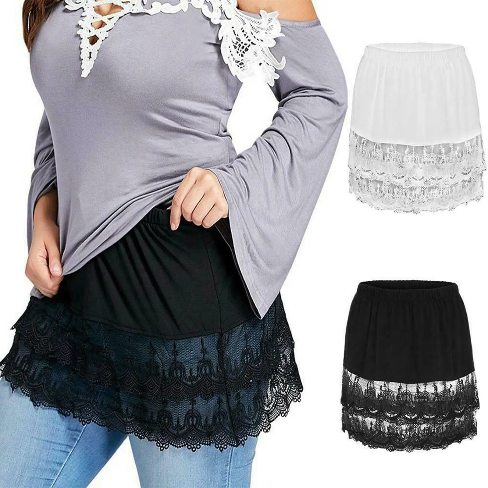 

Женская мини-юбка удлинитель рубашки кружевной полый шитье аксессуары для свитера одежды