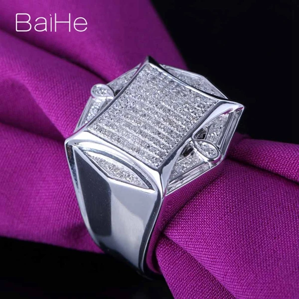 BAIHE Стерлинговое Серебро 925 0.6CT сертифицированное H/I круглая огранка с натуральными бриллиантами свадебное мужское модное Ювелирное кольцо