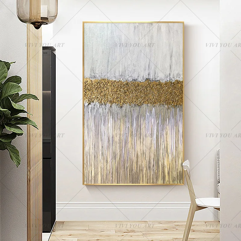 100% ручная работа Золотой Серебряный абстрактный Рисунок современное искусство