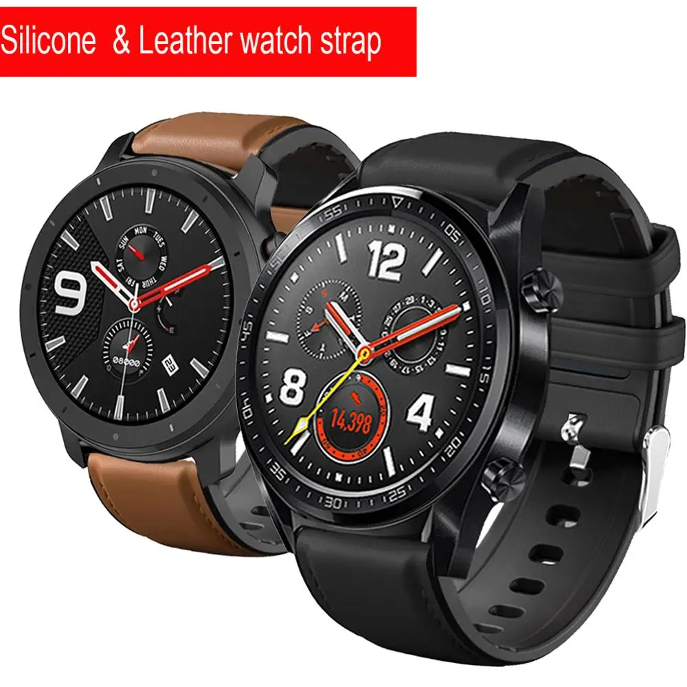 Ремешок силиконовый кожаный для наручных часов Huawei Watch GT GT2 46 Honor Magic 2 мм|Ремешки