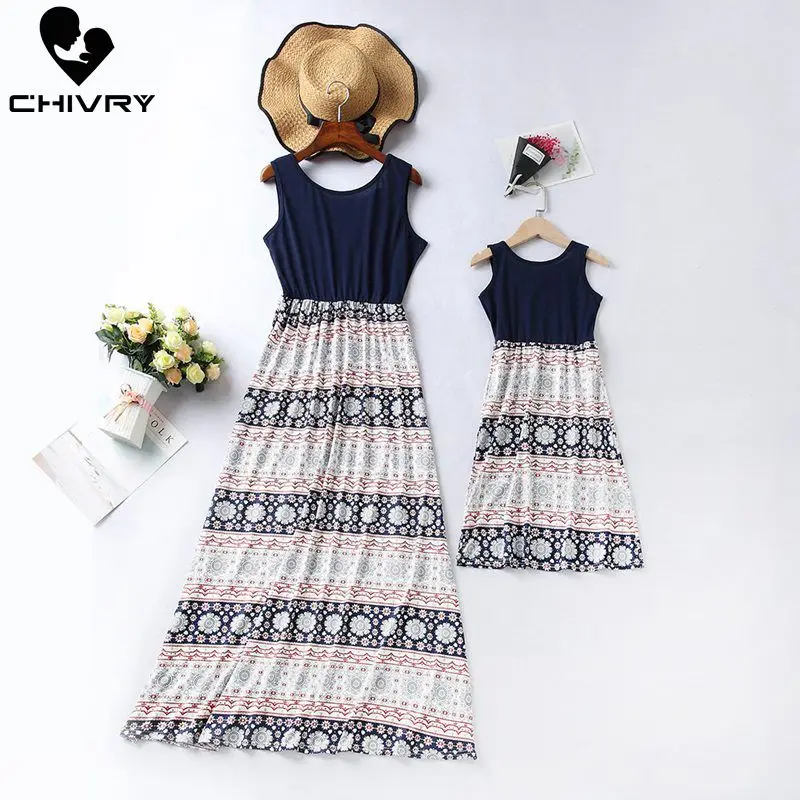 

Chivry 2020 Mother Daughter Dresses Sleeveless Patchwork Print Long Maxi Dress Mom and Daughter Sundress Family Matching Clothes