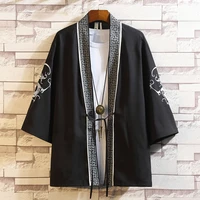 2021 chinese style shirt men loose cardigan robe japanese crane embroidery three quarter sleeve hanfu thin mens clothing