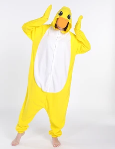 Пижама-комбинезон в стиле аниме, пижама с рисунком желтой утки, Зимняя Теплая Флисовая Пижама для взрослых с капюшоном для вечеринки