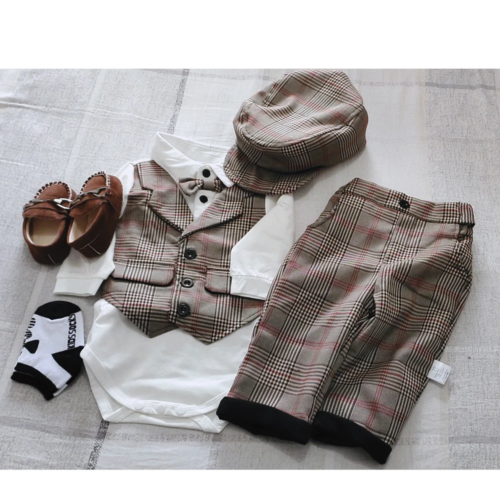 Boy suit Toddler Boys Clothing Set 2021 Spring Baby cotton plaid Kid Clothes Suits 5pcs birthday Party Costume 1 2 3 Year Gift |