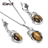 kinel 2020 new boho natural stone necklace earring for women tibetan silver beach party indian bride earring wedding jewelry set