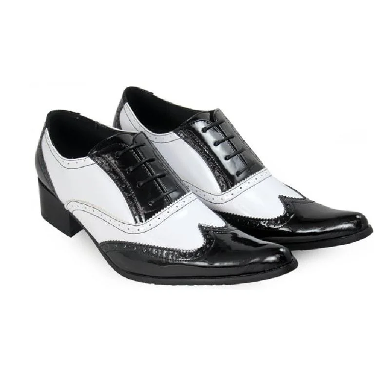 Мужские туфли на высоком каблуке с перфорацией типа броги из натуральной кожи