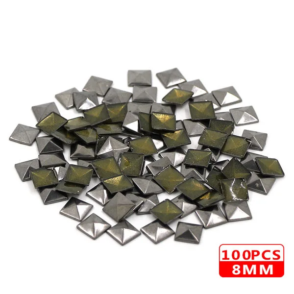 8MM Square Black 100 шт Горячая фиксация шпильки медь звезда квадратный череп стразы железные заклепки для одежды металлические заклепки DIY панк аксессуары для одежды - Цвет: 8MM Square Black