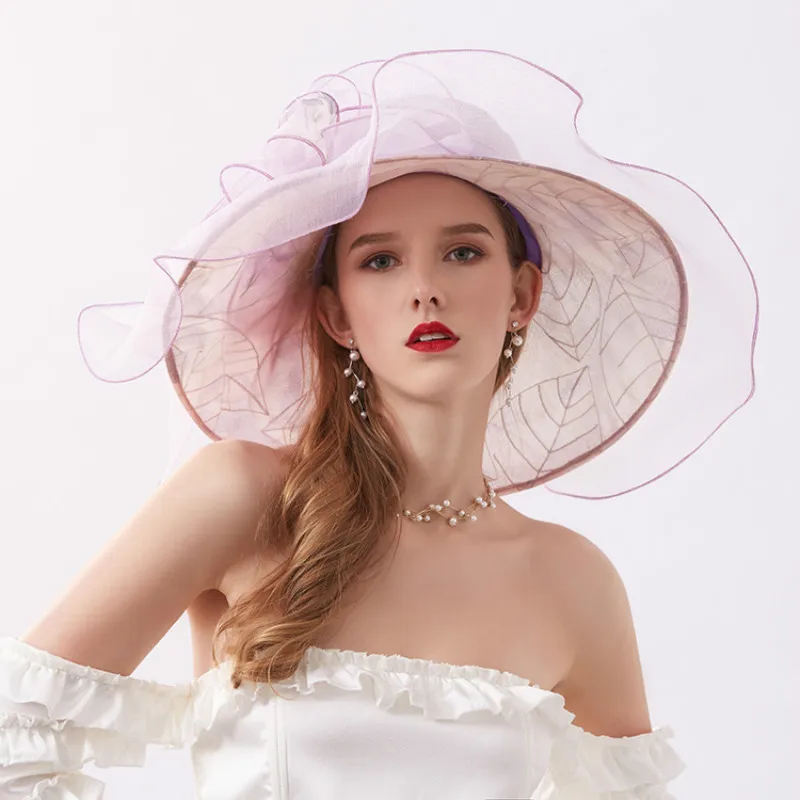 

Шляпа Федора женская с вышивкой, Пляжная Панама от солнца, с широкими полями, в европейском и американском стиле, для морского пляжа и церкви...