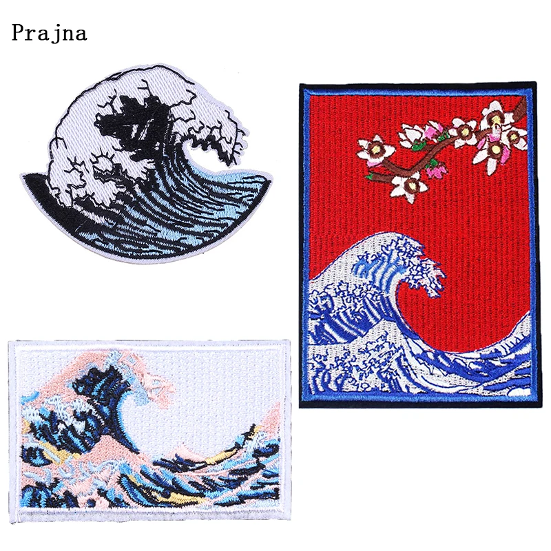 Prajna Kanagawa волнистые нашивки Sakura морские нашивки полосы для одежды DIY липучка наклейки на ткани модная одежда значок Декор F