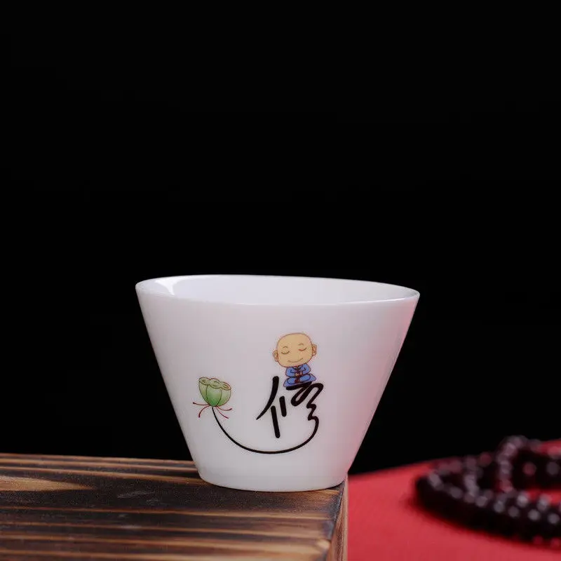 

Chinese Tea Set 6pcs Jingdezhen Ceramic Teacup White Porcelain Cute Little Monk 40ml Mini Tea Wine Cup Home Services Teaware