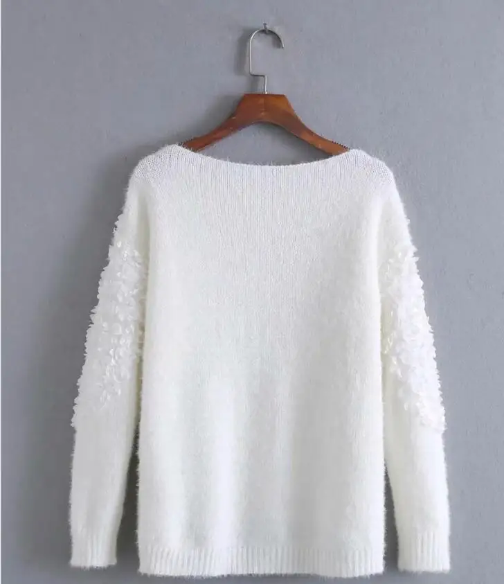 Женский трикотажный пуловер с длинным рукавом и круглым вырезом - купить по