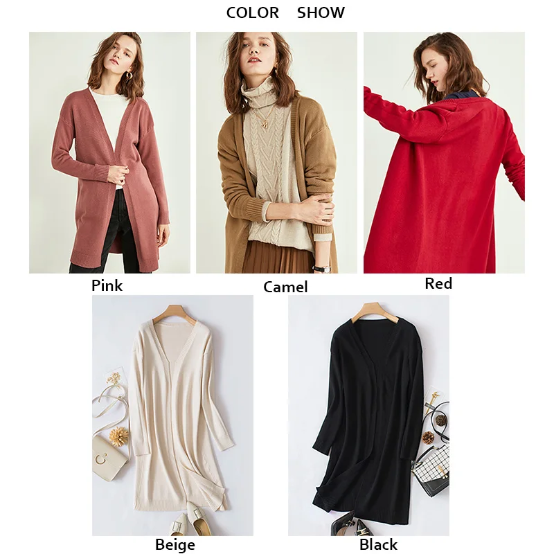Зимний женский кашемировый длинный кардиган свитер Осеннее Модное теплое пальто