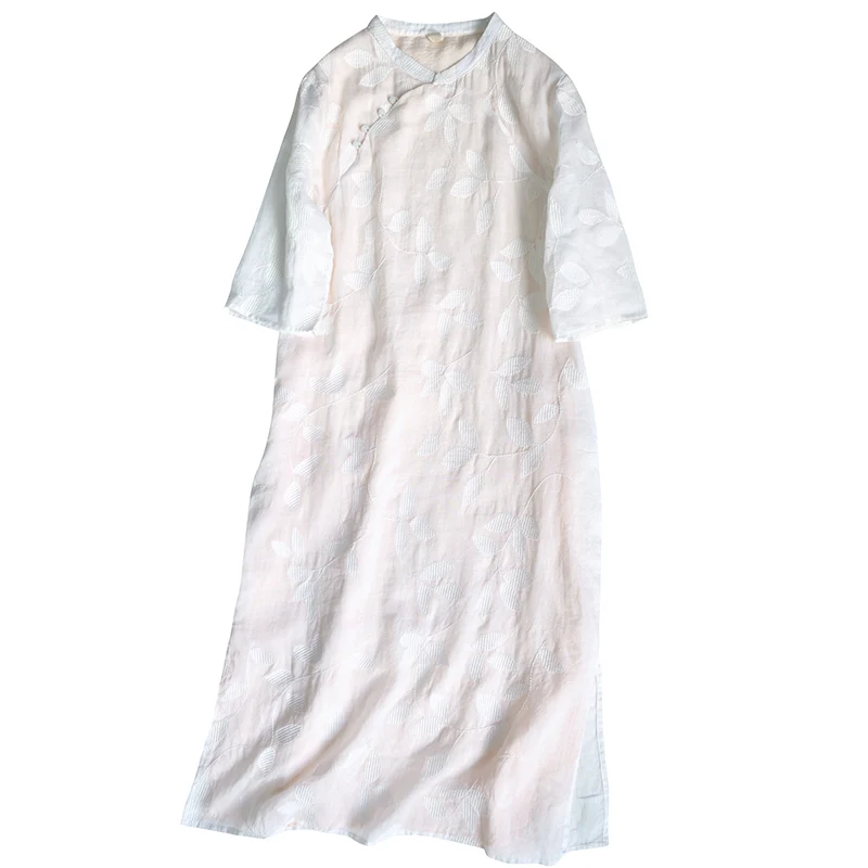 

SCUWLINEN 2021 Vestidos Spring Summer Women Dress Vintage Jacquard Jade Buttons Side Slit Double Layer Improved Cheongsam S1032