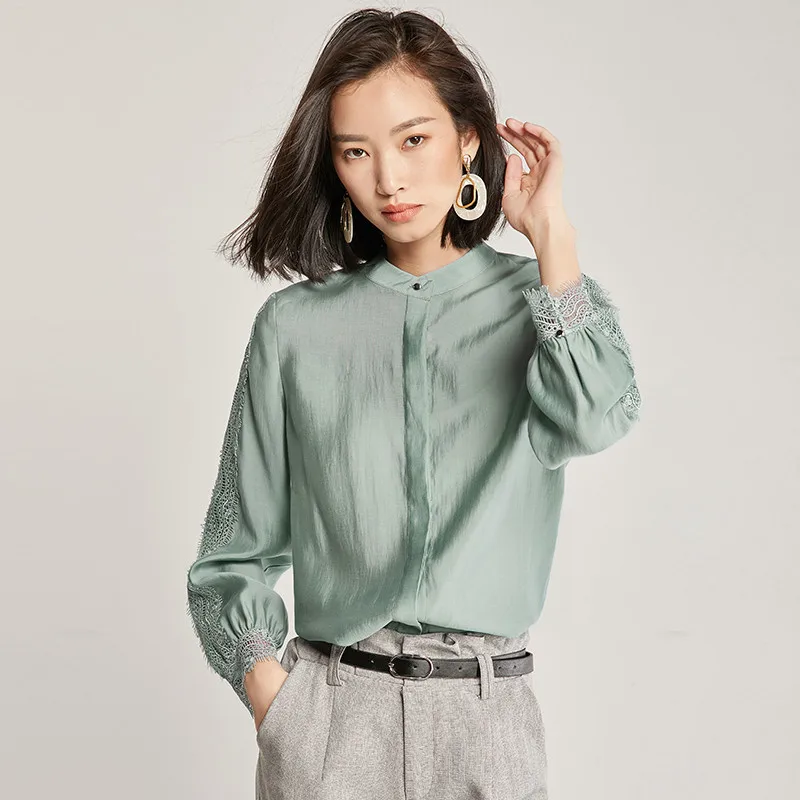 Light Green Vimly весна осень женские офисные рубашки с длинным рукавом кружевные лоскутные зеленые женские блузки бизнес Стильные топы - Цвет: Light Green