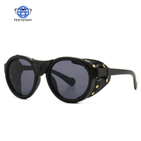teenyoun 2021 fashion round steampunk sunglasses for women men leather side shield sun glasses uv400 eyewear oculos de sol