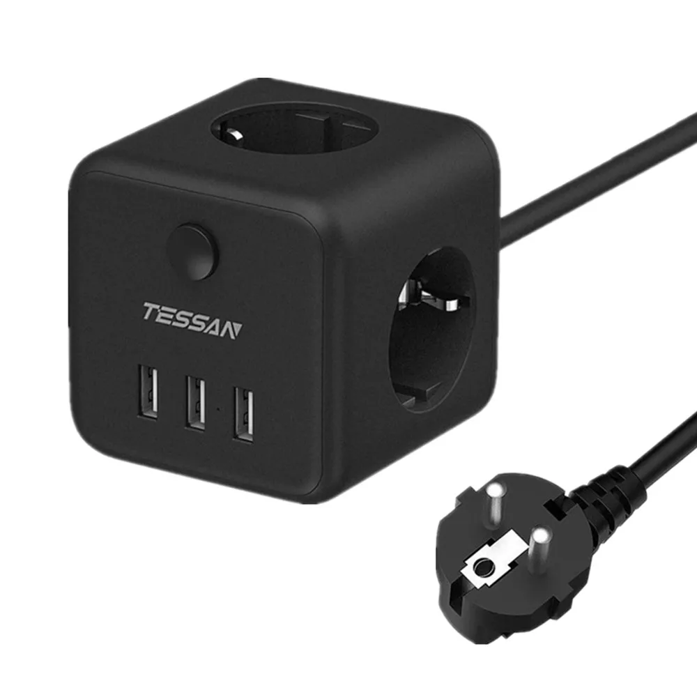 

TESSAN 6 In 1 Multiple Socket Power Strip with 3 AC Outlets 3 USB Ports Switch 1.5M/5ft Extension Cord EU Plug Electrical Socket