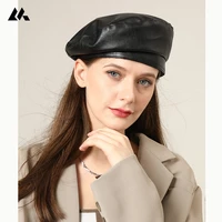 women fashion beret solid beret cap pu leather beret french artist warm beanie hat female ladies all match adjustable hat