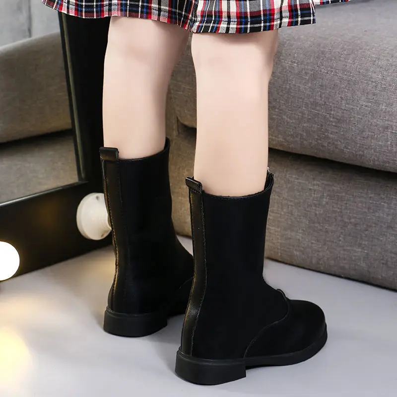 Детские зимние ботинки на меху женские модные шнуровке до колена для принцессы