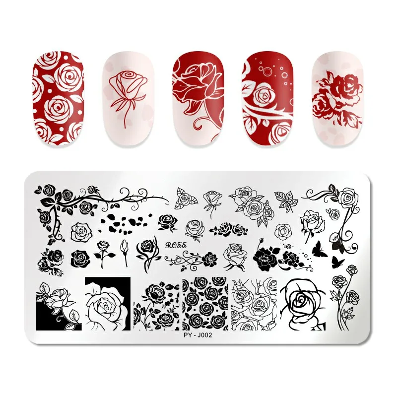 PY-J002 PICT YOU Nail полосатый кружевной цветок прямоугольная штамповка пластины из нержавеющей стали дизайн ногтей штамп 12 см* 6 см штамповка шаблон - Цвет: PY-J002