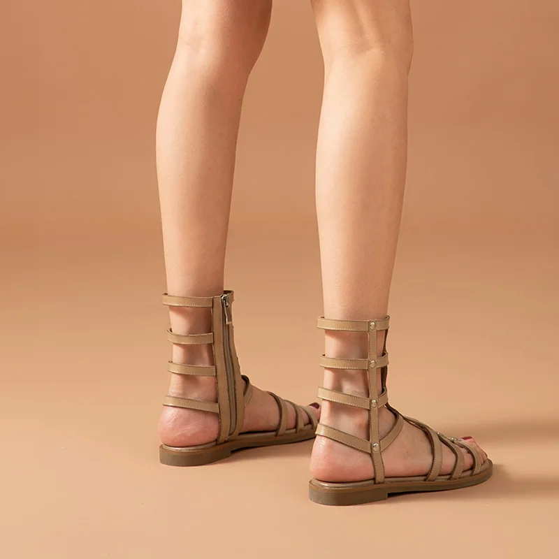 Женские гладиаторские сапоги BeauToday летние из натуральной бычьей кожи на молнии