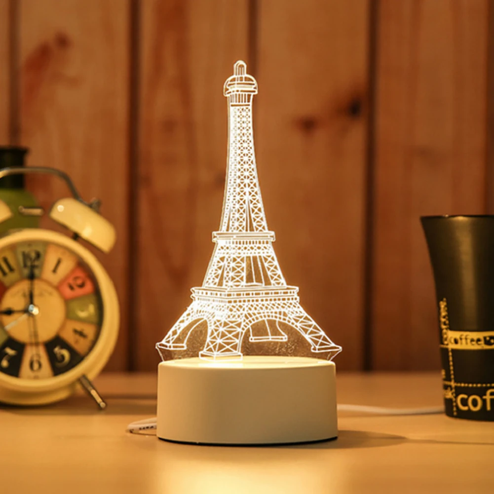 

3D Horse/Boat/Tower Acrylic 3 Color Changing LED Night Light Desk Bedside Lamp