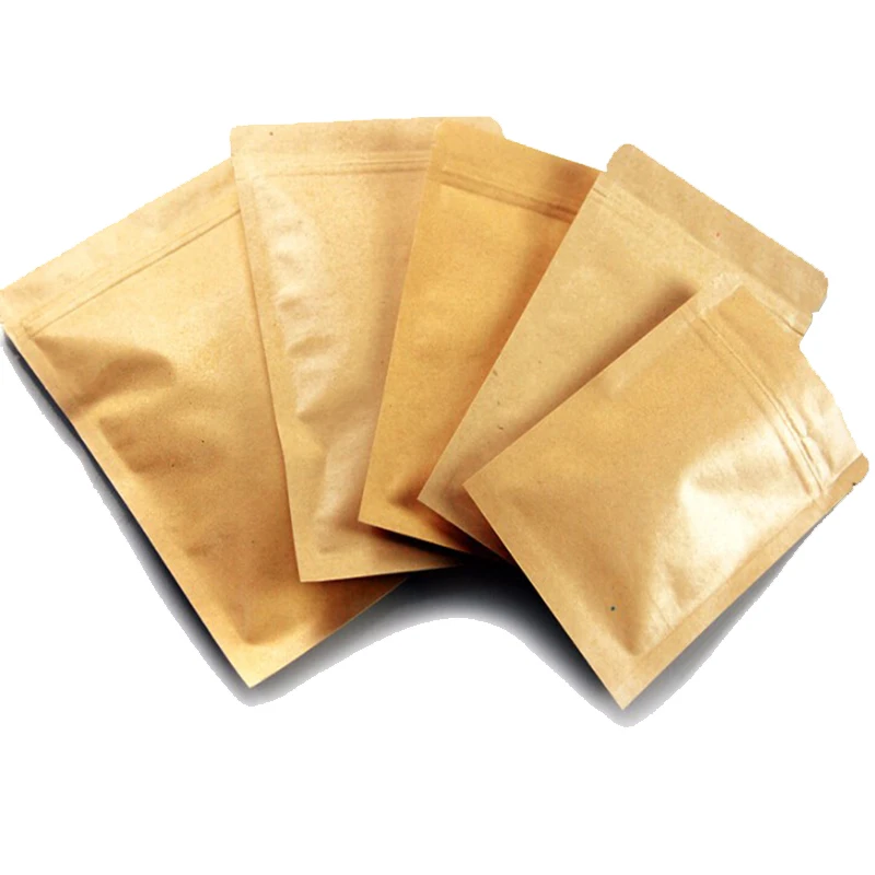 

100 Kraft Paper Doypack Zip Lock Pouch with Aluminum Foil Food Tea Snack Coffee Storage Resealable Ziplock/zipper Bag