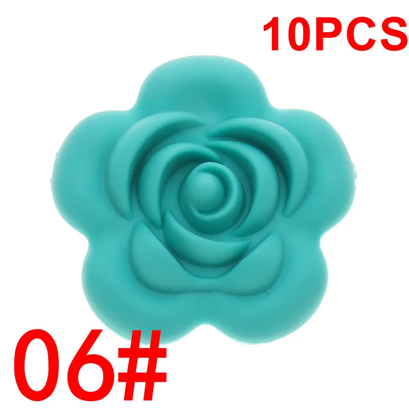 06 Turquoise Fkisbox 10 шт. Силиконовые Розовые Детские зубные кольца BPA бесплатно цветок жемчуг бижутерия для прорезывания зубов DIY пустышка цепь очаровательные игрушки для кормления - Цвет: 06 Turquoise