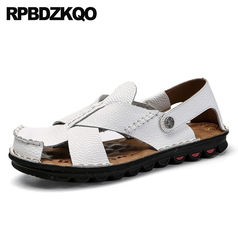 Шлепанцы мужские с закрытым носком дышащие сандалии гладиаторы натуральная кожа