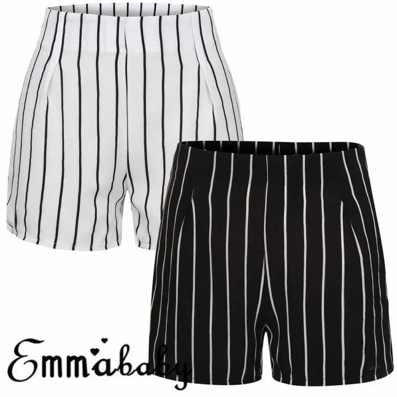 

Women's Slim Fit Shorts Trousers Summer Beach Female Casual Striped High Waist Hot Pants