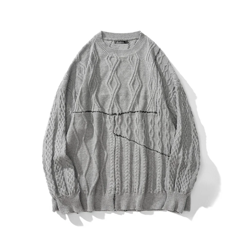 

High Street Twist Sweater Men Solid Casual Knitted Pullovers Harajuku Vintage Autumn Winter Loose Cotton Couple Knitwear Jumper