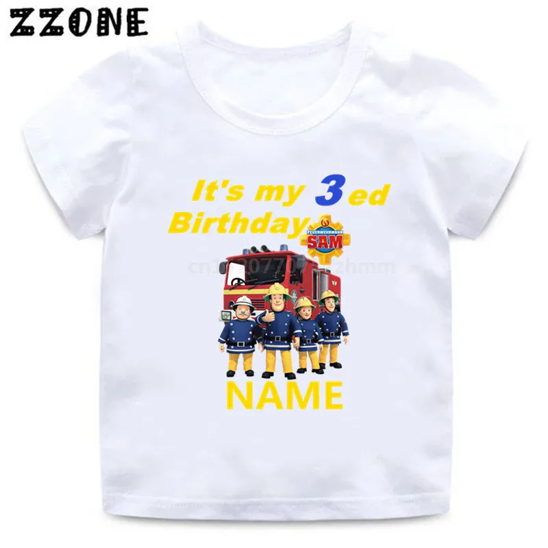 

Happy Birthday Number 1-9 Fireman Sam Cartoon Print Boys T shirt Girls T-shirt Children Tops Funny Present Kids Clothes,HKP2457