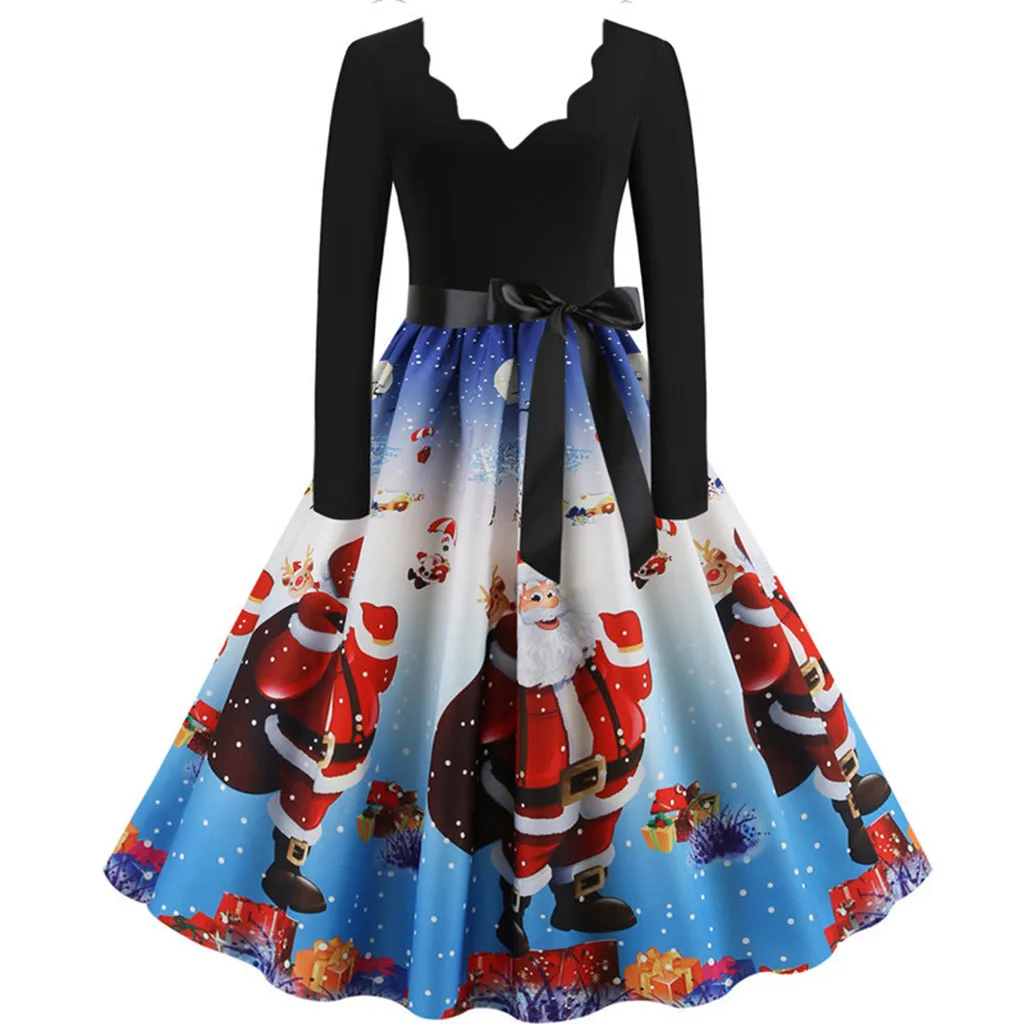 Женское винтажное платье с длинным рукавом V образным вырезом и рукавом|Женские