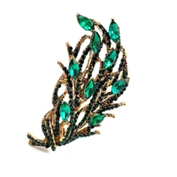 antique style gold tone crystal rhinestone green leaf broaches pins statement accessory for party prom homecoming galas affair