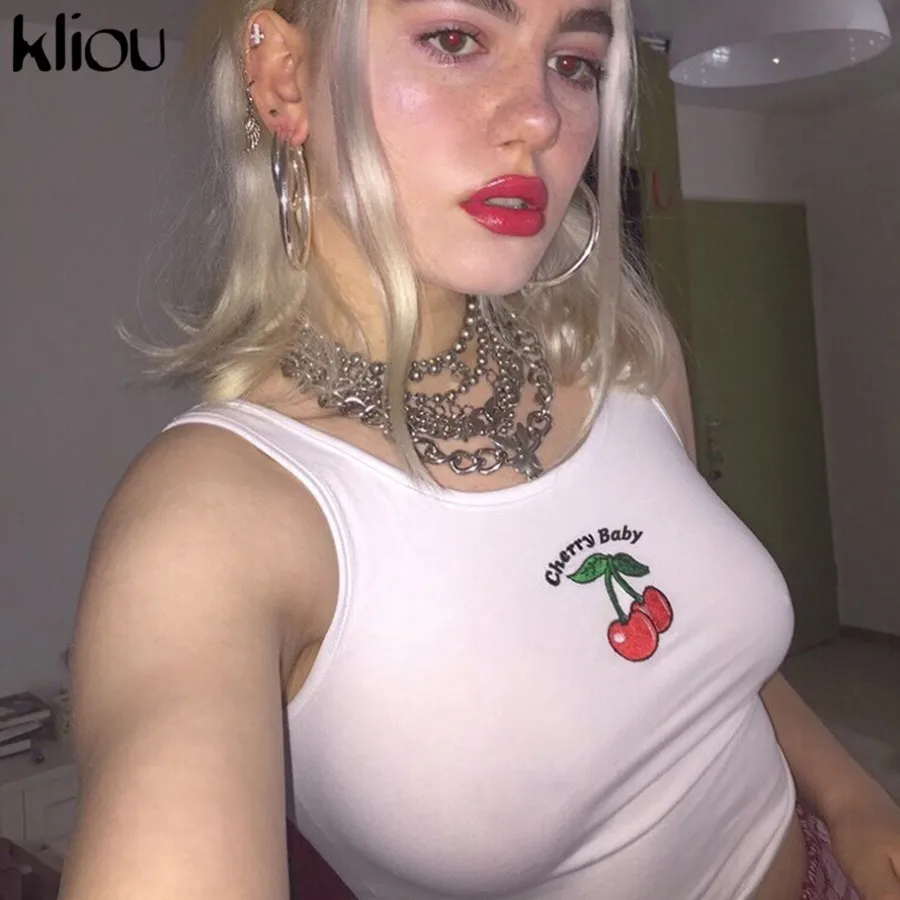 Kliou хлопковый кроп Топ Женские топы на бретелях Haut Femme с вышивкой с надписями Топ сексуальное, с открытой спиной, бесшовное короткая женская ночная кофта