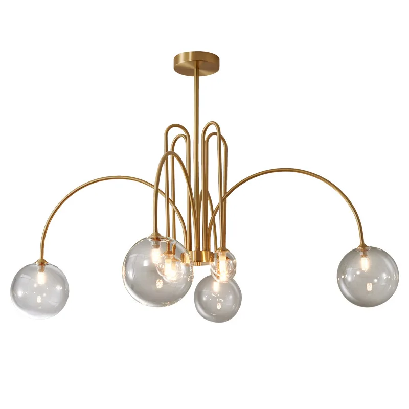 

LED Nordic Light Luxury Copper Chandelier Simple Transparent Glass Living Room Dining Room Bedroom Hotel Decorative Lighting