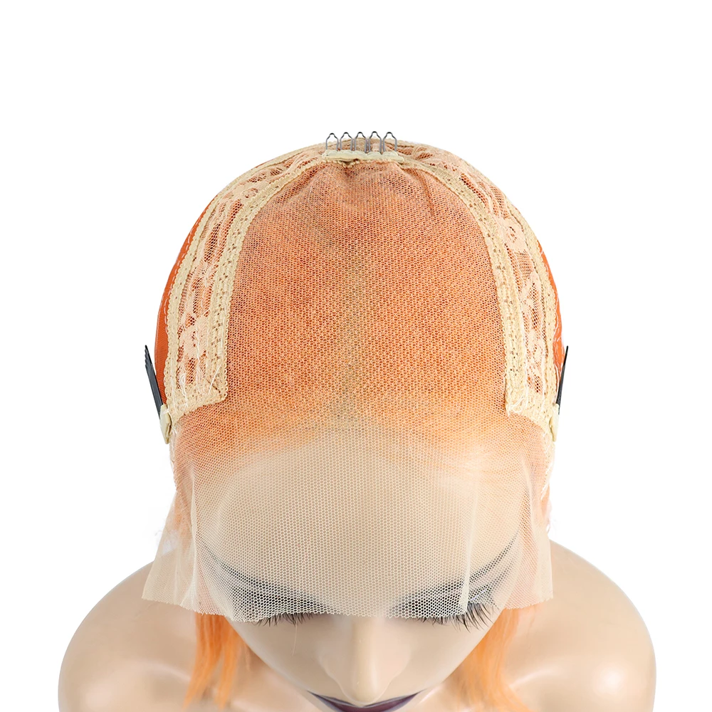 

Short Bob Wigs Bone Straight Human Hair Wigs for Black Women Pre-Plucked 13x4 Wig Brazilian Hair Lace Wigs 150% Denisty Orange