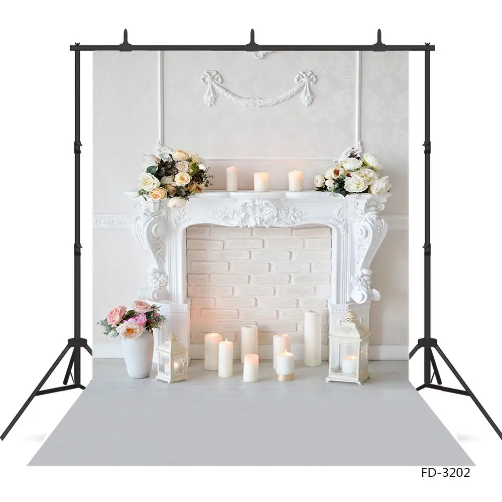 Фон для студийной фотосъемки детей с изображением цветов свечей камина|Фон