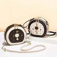 ladies simple handbag single shoulder bag golden metal chain round messenger handbag female clock small round bag