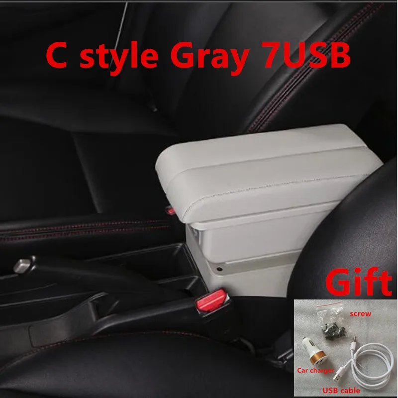 C style grey Для Kia Rio подлокотник коробка Kia Rio 4 X-Line подлокотник Универсальный Автомобильный центральная консоль Модификация аксессуары с USB - Название цвета: C style grey
