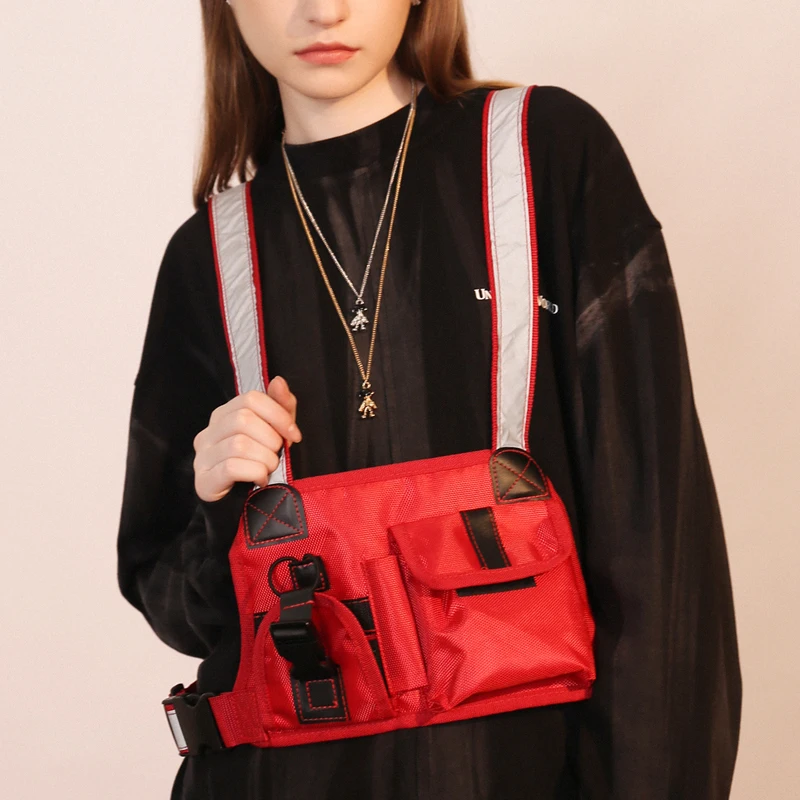 Tactical Vest Chest Bag for Men Reflective Strap Adjustable Front Pack Fanny Streetwear Kanye Waistcoat Male | Багаж и сумки