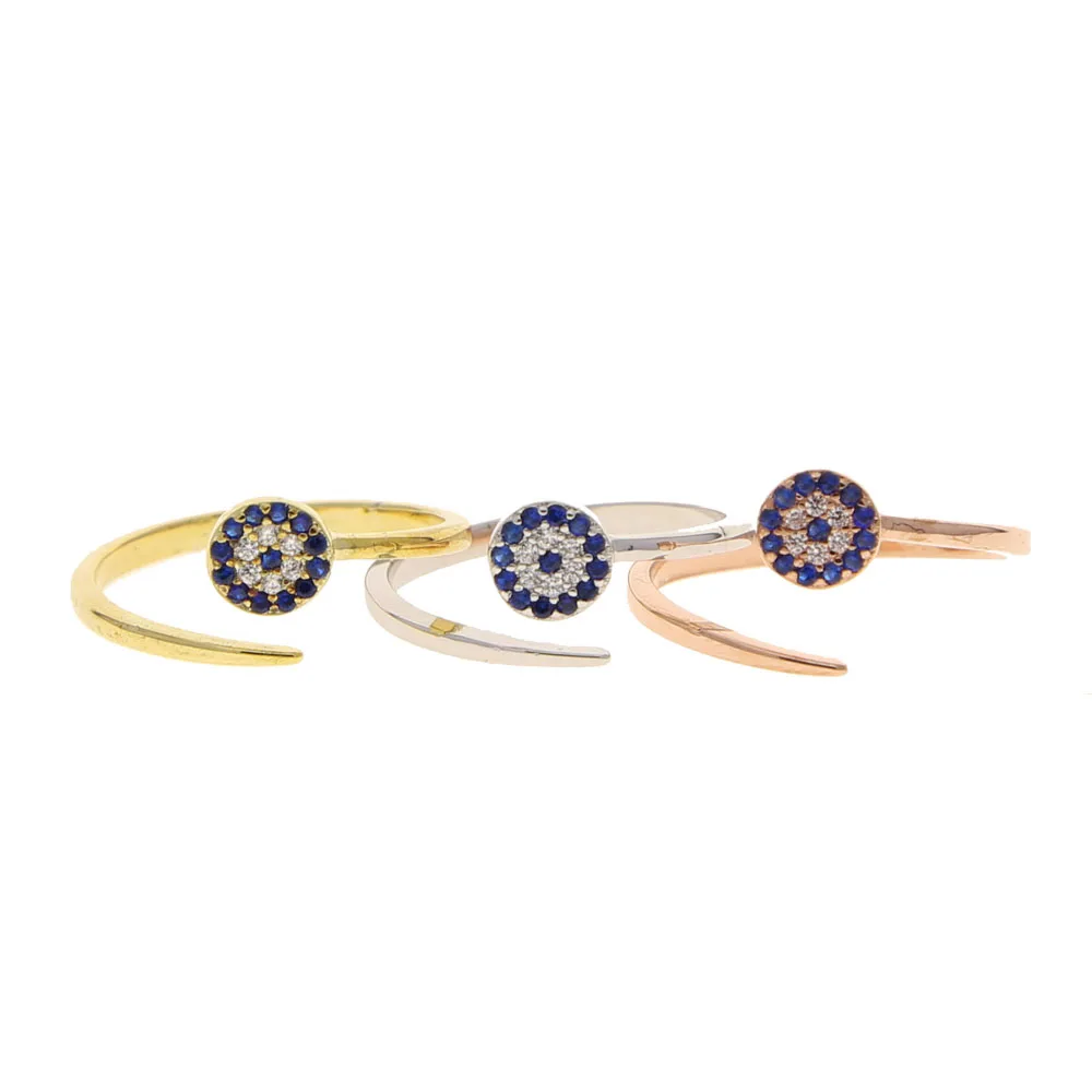 2023 High Quality Turkish Lucky Evil Eye Cubic Zirconia Charm Band Open Adjusted Rings For Women Minimal Party Jewelry Wholesale