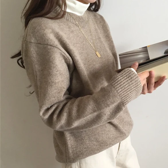 

Ailegogo 2019 New Autumn Winter Women Sweaters Pullovers Warm Minimalist Knitting Elegant Ladies Loose Solid Tops SW7008