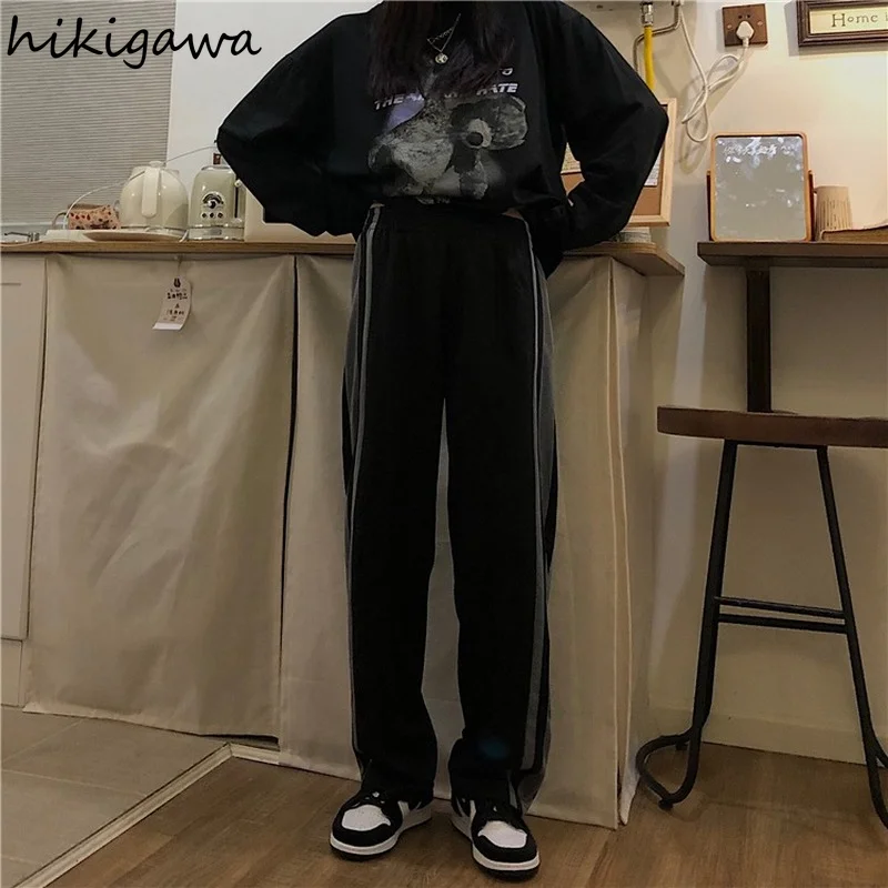 

Hikigawa Korean Fashion Wide Leg Pants Women Streetwear Patchwork Sweatpants Loose Casual Straight Trousers New Bottoms 96736