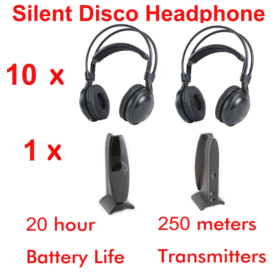 

Classical RF Headset Ultra Low Bass Silent Disco Wireless Headphones 10pcs Bundle 200M Distance For DJ Music Pary Club Meeting